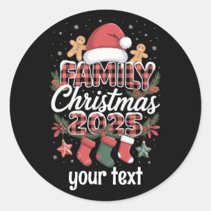 Adesivo Redondo Natal Personalizado da Família 2025 Roupas Combina