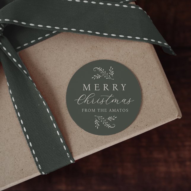 Adesivo Redondo Natal Personalizado de Botânica Verde Elegante (Criador carregado)