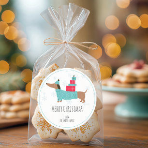 Adesivo Redondo Natal Personalizado de Dachshund Alegre