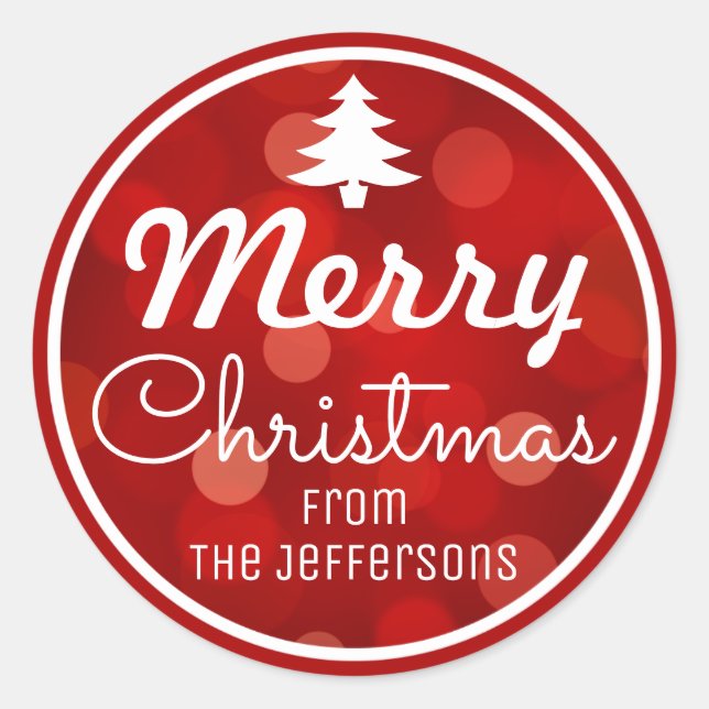Adesivo Redondo Natal Personalizado do Fundo Red Bokeh (Frente)