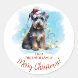 Adesivo Redondo Natal personalizado do Schnauzer