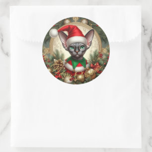 Adesivo Redondo Natal Personalizado Elf Sphynx Gift Xmas