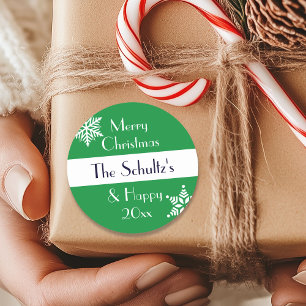 Adesivo Redondo Natal Personalizado Floco de Neve Feliz