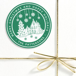 Adesivo Redondo Natal Personalizado Nome da Família Feliz