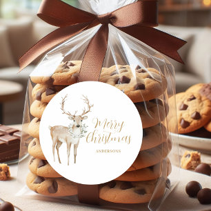 Adesivo Redondo Natal personalizado para veados de aquarela