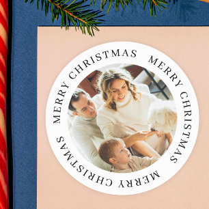 Adesivo Redondo Natal Personalizado Simples Moderno Foto Personali