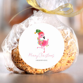 Adesivo Redondo Natal Pink Flamingo Personalizado