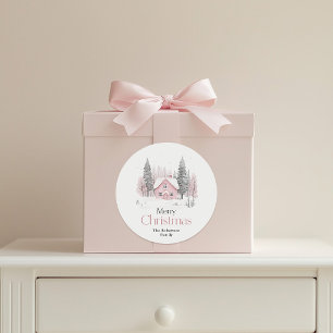 Adesivo Redondo Natal Pink Winter Cotage