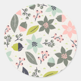 Adesivo Redondo Natal Poinsettia Acorns Cinza Aqua Verde limão