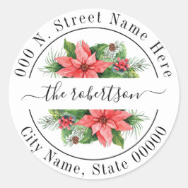Adesivo Redondo Natal Poinsettia Endereço de regresso floral