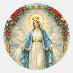 Adesivo Redondo Natal Poinsettias Católica Virgem Maria