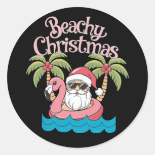 Adesivo Redondo Natal Praia Tropical de Férias Santa Praia