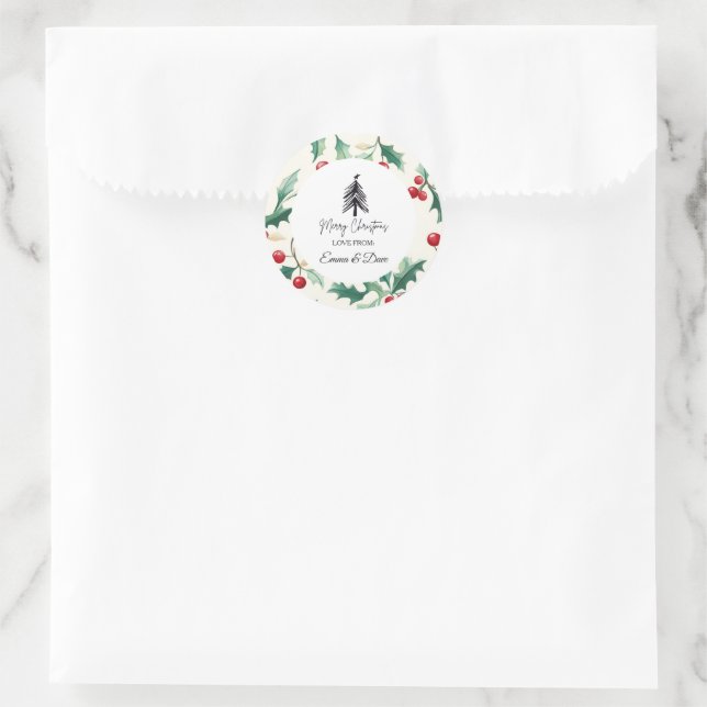 Adesivo Redondo Natal Preto e flor (Bolsa)