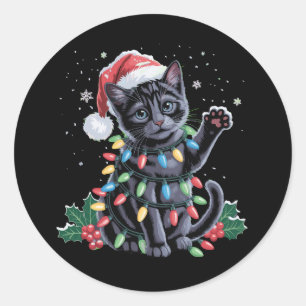 Adesivo Redondo Natal preto Natal Natal Santa Hat Feriado de Natal