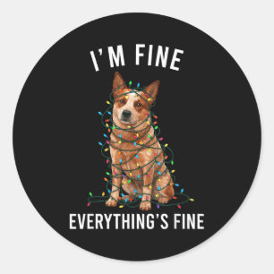 Adesivo Redondo Natal Red Heeler Estou Bem Tudo Está Bem