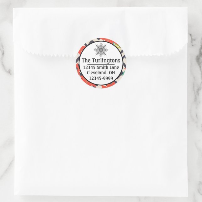 Adesivo Redondo Natal Red Poinsettia Black & White Chevron (Bolsa)