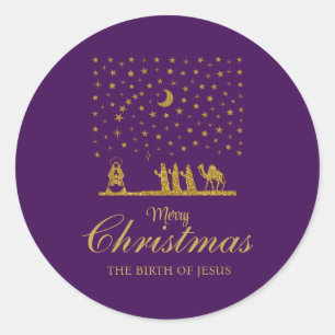 Adesivo Redondo Natal religioso, Nascimento de Jesus, Três Rei
