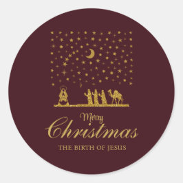 Adesivo Redondo Natal religioso, Nascimento de Jesus, Três Rei