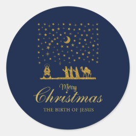Adesivo Redondo Natal religioso, Nascimento de Jesus, Três Rei