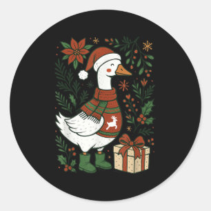 Adesivo Redondo Natal Retro Boho Floral Divertido Amante do Ganso 