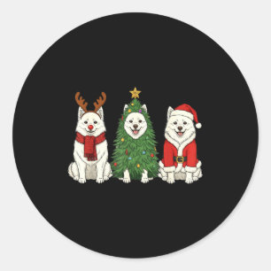 Adesivo Redondo Natal retrô Cão Esquimó Americano Papai Noel Rena