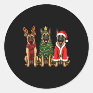 Adesivo Redondo Natal Retrô Cão Malinois Belga Papai Noel Rena