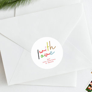 Adesivo Redondo Natal retrô colorido com endereço de devolução e a