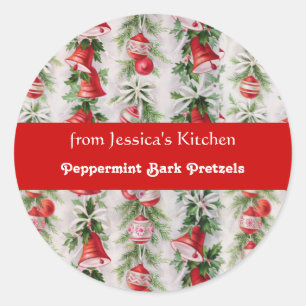 Adesivo Redondo Natal Retro, Da Cozinha de, Personalizado