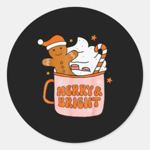 Adesivo Redondo Natal Retro Groovy Alegre E Brilhante Gingerbread