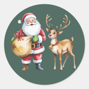 Adesivo Redondo Natal Retro Rena de Natal Vintage Férias
