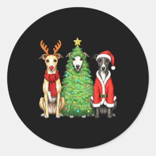 Adesivo Redondo Natal Retro Whippet Papai Noel Rena Dog Lover