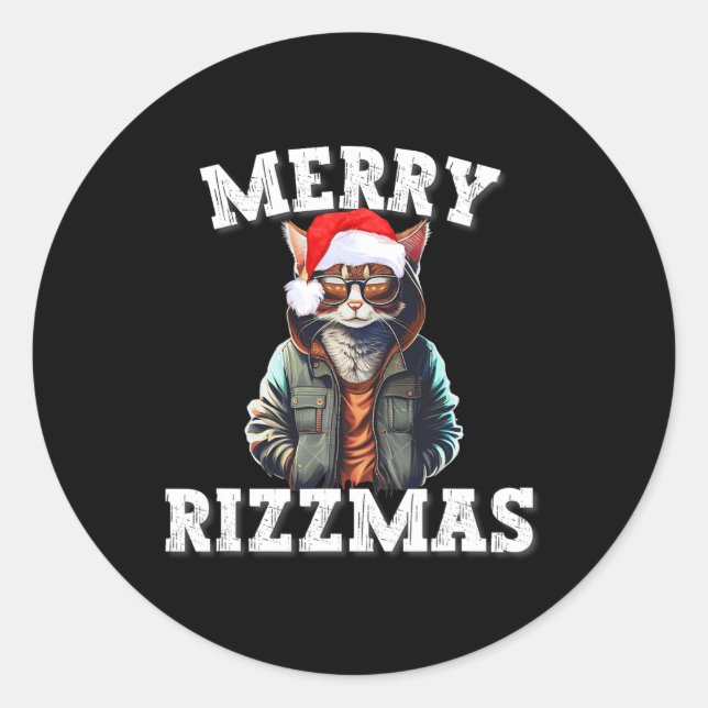 Adesivo Redondo Natal Rizzler Cat W Rizz Meme Rizzler Com (Frente)