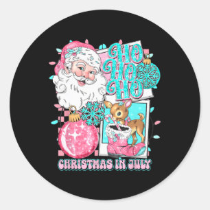 Adesivo Redondo Natal Rosa Em Julho Papais noeis Retroristas Disco