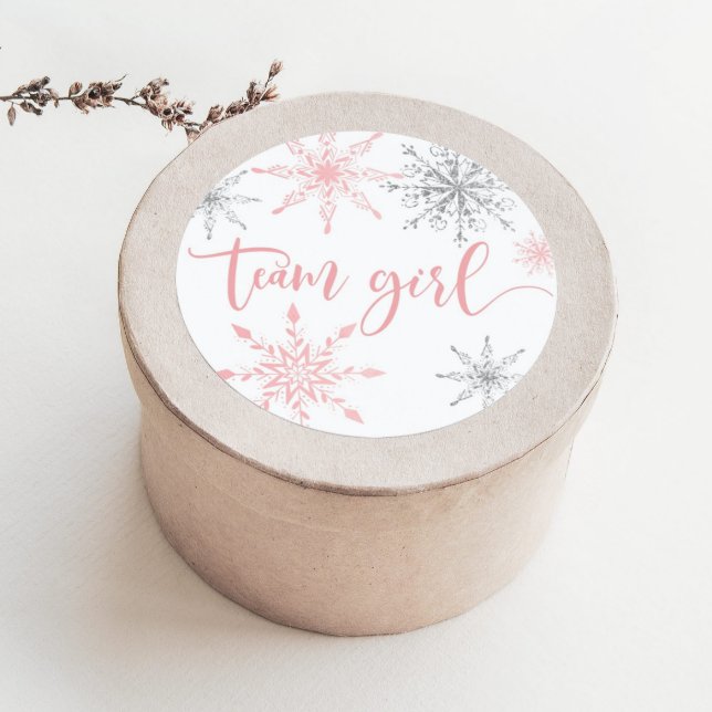 Adesivo Redondo Natal rosa flocos de neve prateados equipe menina  (Criador carregado)