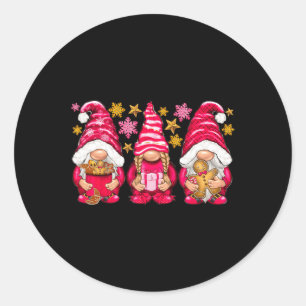 Adesivo Redondo Natal Rosa Três Gnomos Feliz Homens de Natal Dois