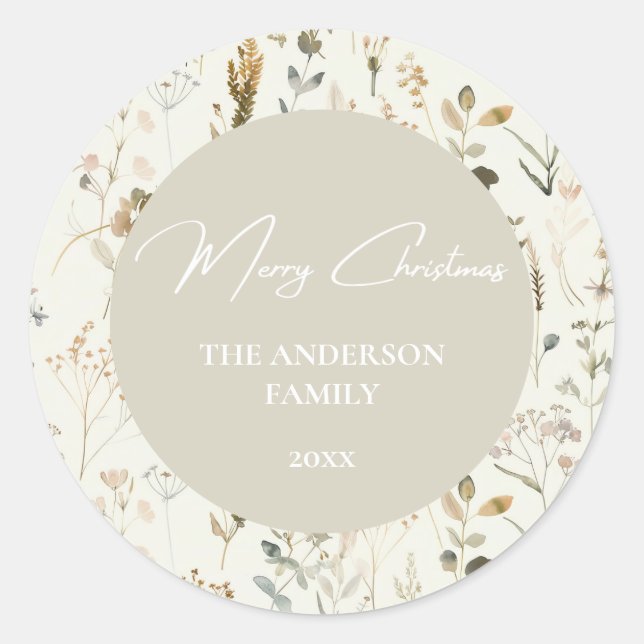 Adesivo Redondo Natal Rustic Botanical Wildflower (Frente)