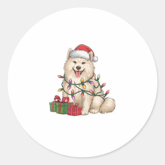 Adesivo Redondo Natal Samoyed Dog Samoyed Hat (Frente)
