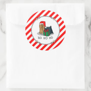 Adesivo Redondo Natal Santa Hat Yorkshire Terrier Yorkie Cute