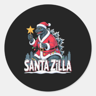 Adesivo Redondo Natal Santazilla Monstro Japonês Dinossauro Menino