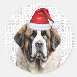 Adesivo Redondo Natal São Bernardo Cão e Arte Woof Natal