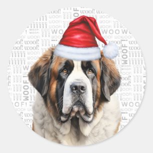 Adesivo Redondo Natal São Bernardo Cão e Arte Woof Natal