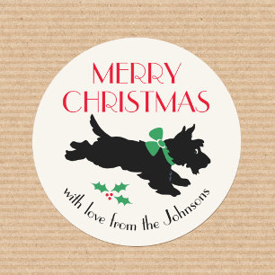 Adesivo Redondo Natal - Scottish Terrier Custom Green Vermelho