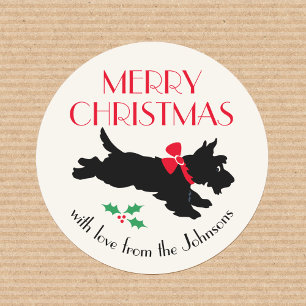 Adesivo Redondo Natal - Scottish Terrier Custom Red