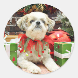 Adesivo Redondo Natal - Shih Tzu - Bailey