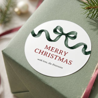 Adesivo Redondo Natal Simples Moderno Arco Vermelho Verde Aquarela