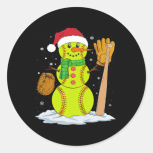 Adesivo Redondo Natal Snowman Softball Pitcher Rapazes Crianças