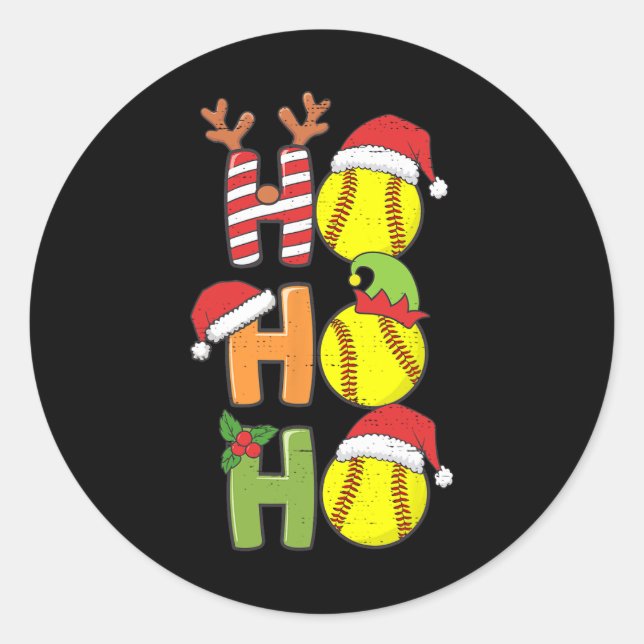 Adesivo Redondo Natal Softball Ho Ho Ho Softball Xmas Me Esportes (Frente)