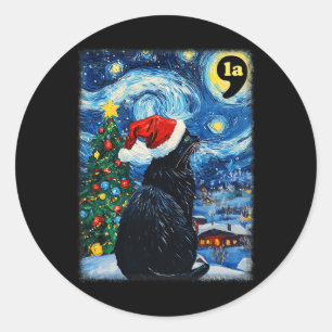 Adesivo Redondo Natal Starry Night Black Cat Comma La Kamala H