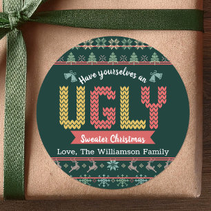 Adesivo Redondo Natal Suave, Nórdico Hunter Green Knit Cl