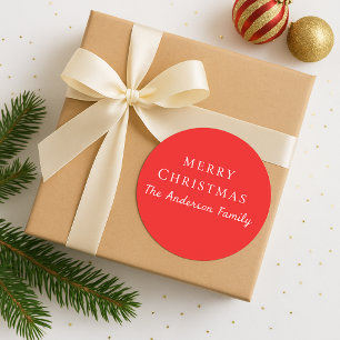 Adesivo Redondo Natal Tipografia Moderna Minimalista Vermelha Eleg